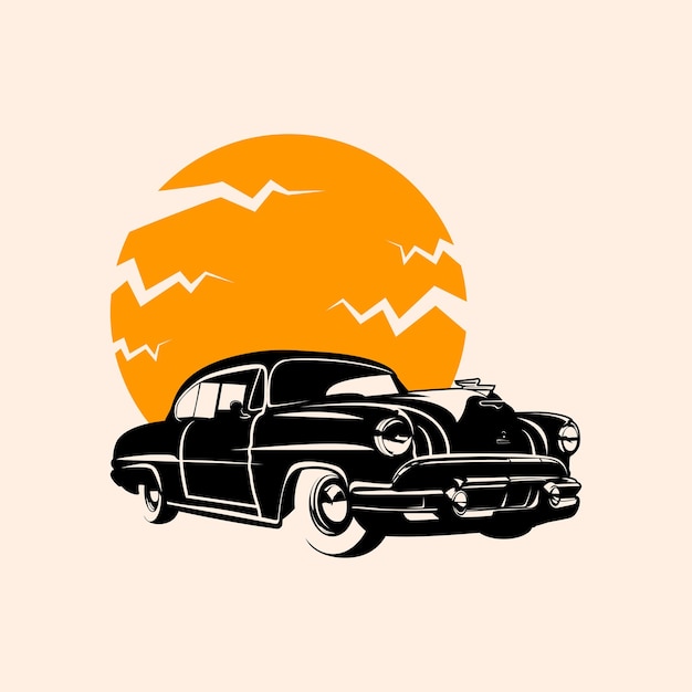 silhouette of a vintage car with a circle pattern behind it