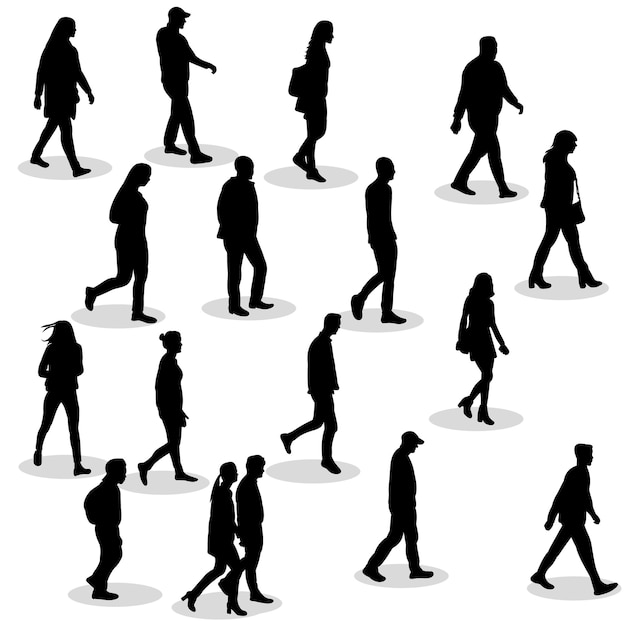 Silhouette of walking people set