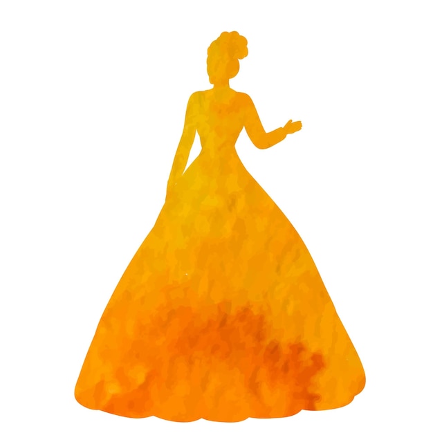 Silhouette watercolor princess bride on white background isolated