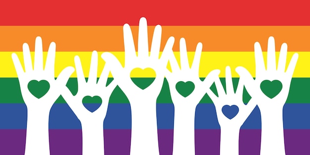 Silhouette of white hands on rainbow colored background LGBTQI concept