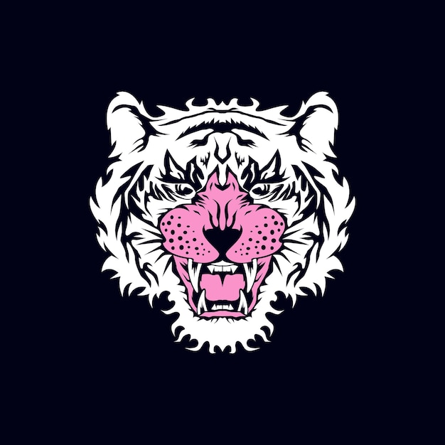 Silhouette white tiger face design vector