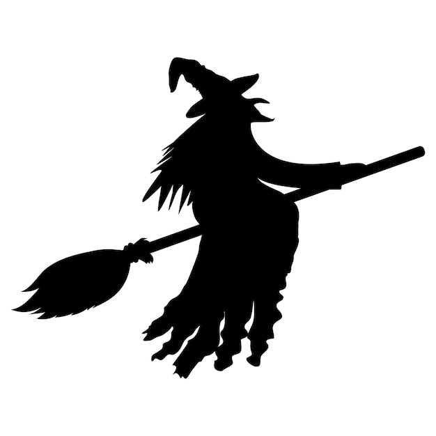 Vector silhouette of a witch on a broomstick on halloween vector