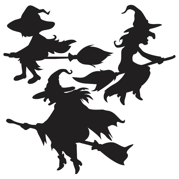 Silhouette witch flying on broomstick Halloween vector