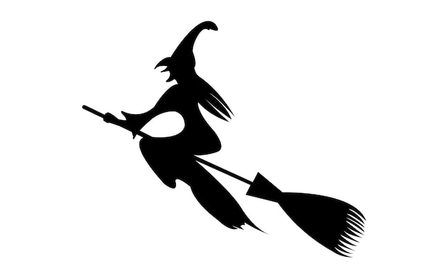 Silhouette of a witch isolated on white background.