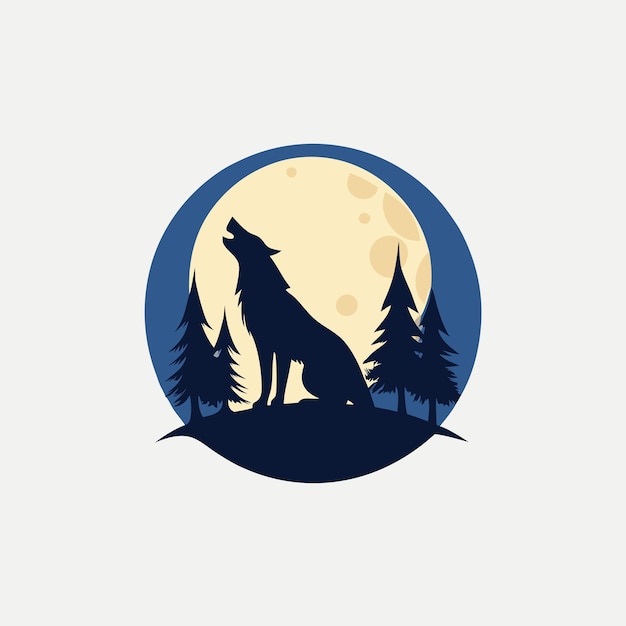 silhouette Wolf howling at the moon with trees in the background