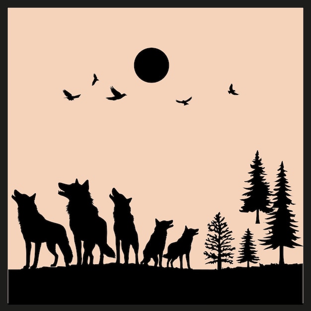 Silhouette Wolf vector illustration Pack Clip art