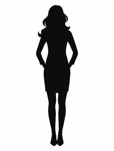 a silhouette of a woman in a dress and hat