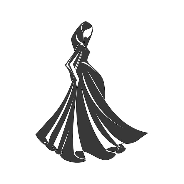 Vector silhouette of a woman in a flowing gown