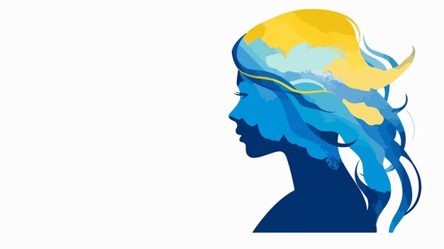 Silhouette of Woman Profile in Blue and Yellow