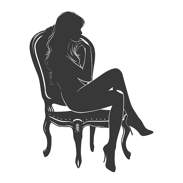 Silhouette woman sitting in the chair black color only