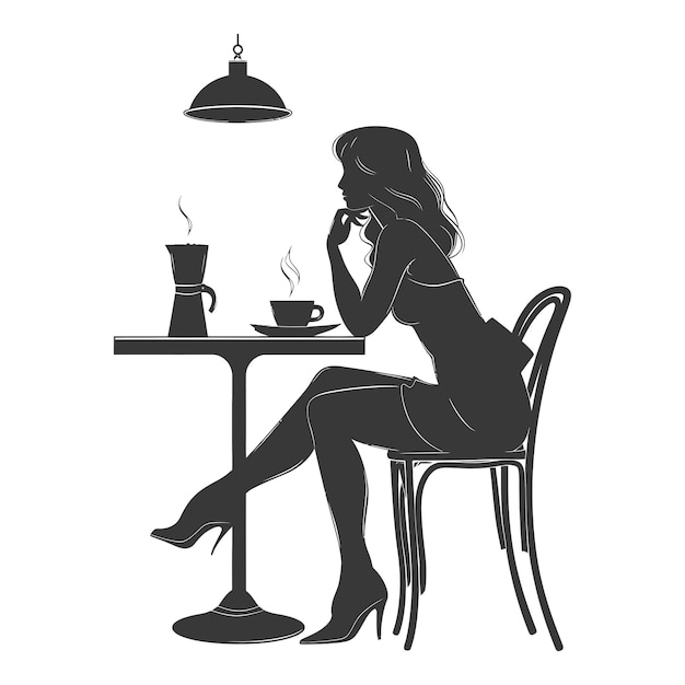 Silhouette woman sitting at a table in the cafe bar restaurant black color only