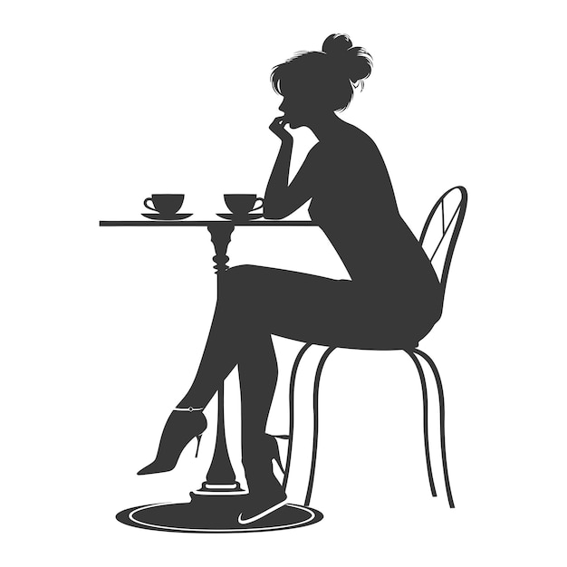 Silhouette woman sitting at a table in the cafe bar restaurant black color only