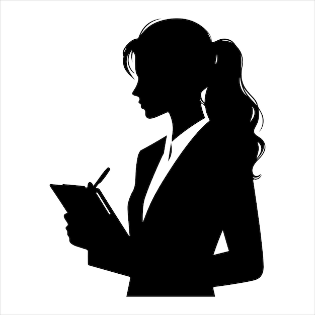 Vector a silhouette of a woman in a suit and a pen in a white shirt