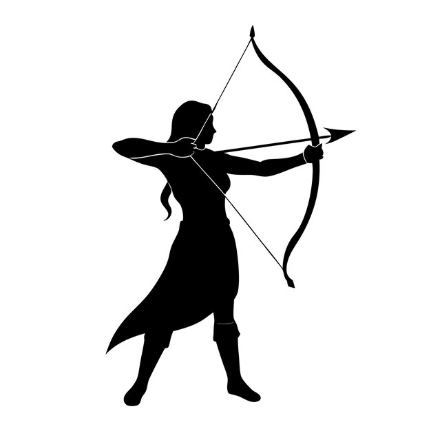 Vector a silhouette of a woman with a bow and arrow