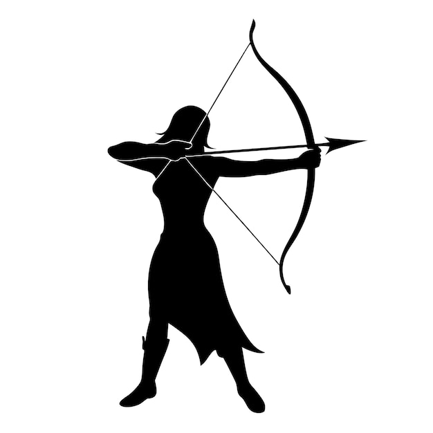 Vector a silhouette of a woman with a bow and arrow