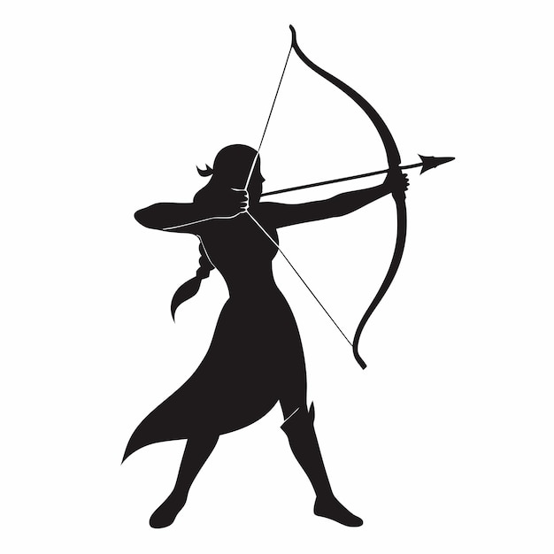 Vector a silhouette of a woman with a bow and arrow