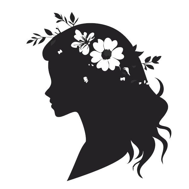 a silhouette of a woman with a flower in her hair