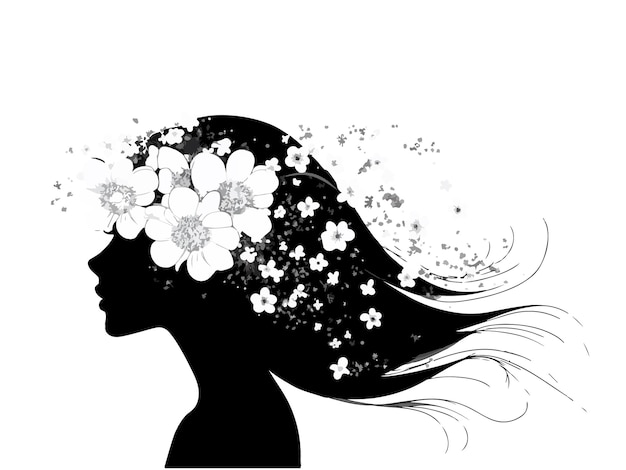 a silhouette of a woman with flowers on her hair and the word spring on it