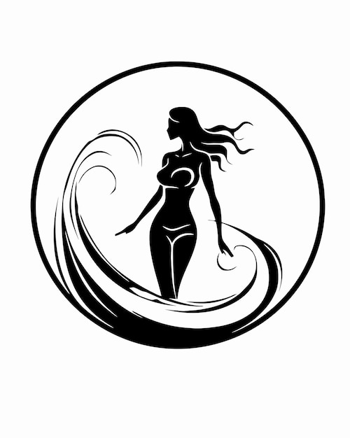 Silhouette of a woman with waves in the circle