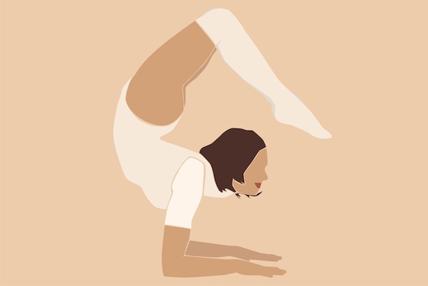 The silhouette of a woman in a yoga pose. A woman performs a sports exercise. Illustration on a white background.