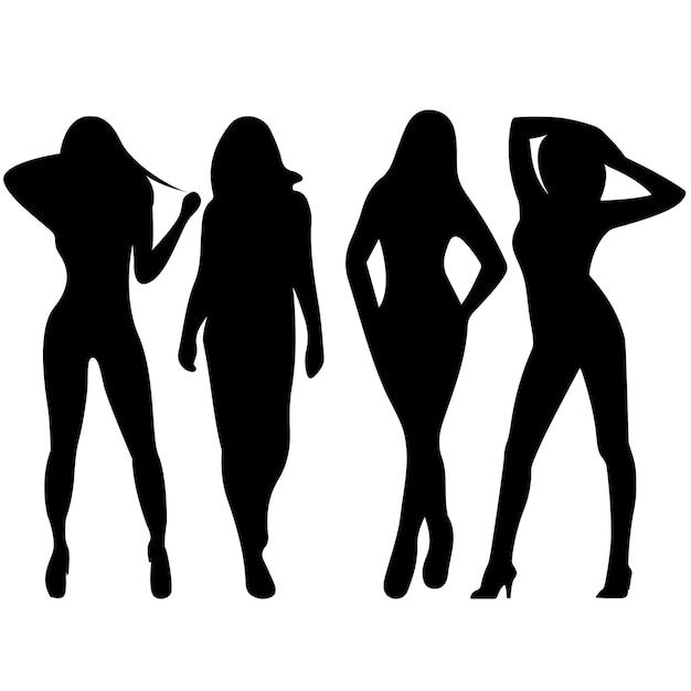 Silhouette of women with four poses.vector illustration