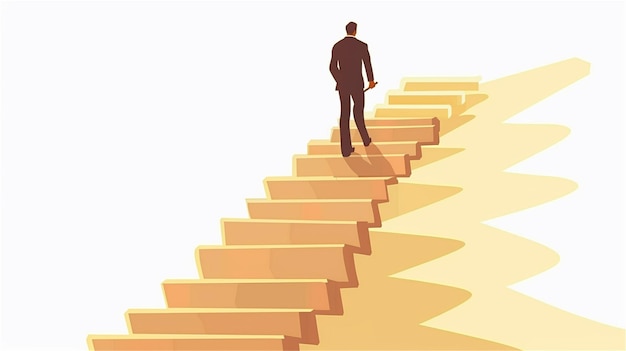 silhouette of young man on ladder as he is walking up a ladder of success and achieve his goals in