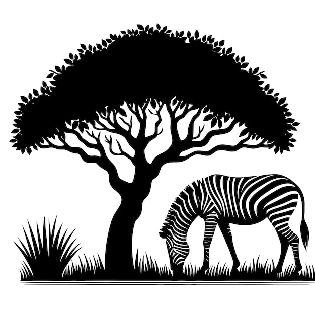 Vector silhouette of zebra in field of savannah