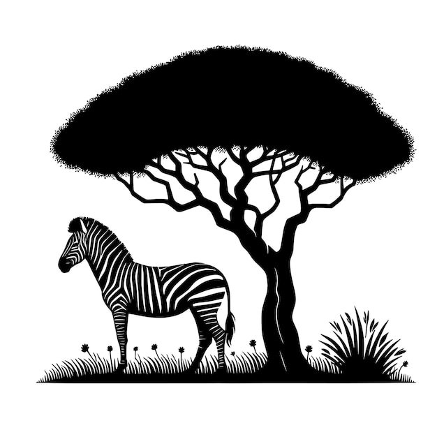 Vector silhouette of zebra in field of savannah