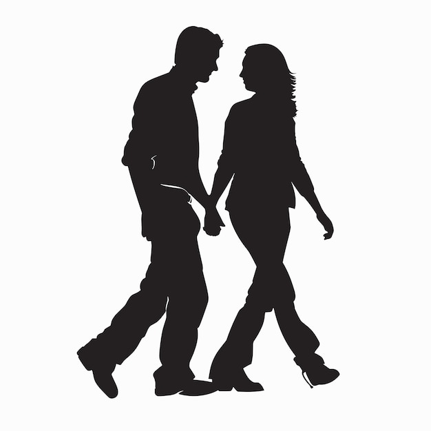 Silhouetted couple holding hands and walking together