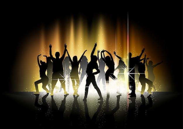 Silhouetted Dancers Over Gold Lights