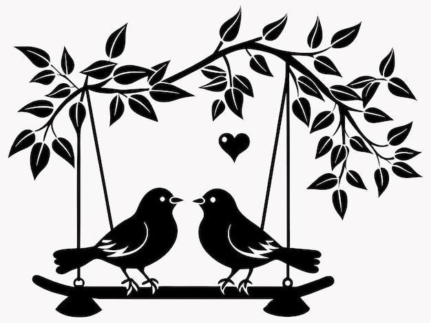 Silhouetted Serenity Crafting the Perfect Birds Couple Vector Illustration