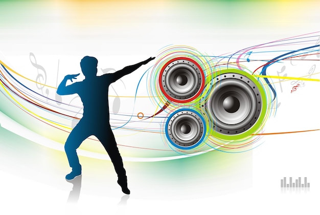 Silhouetted a young man enjoy music in rainbow wave line background vector illustrationxDxA