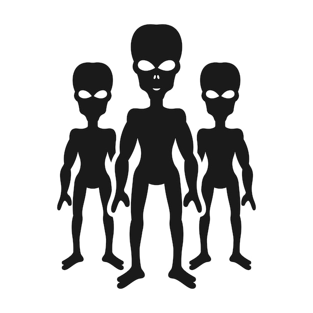 Vector silhouettes of aliens or invaders black object isolated on white background