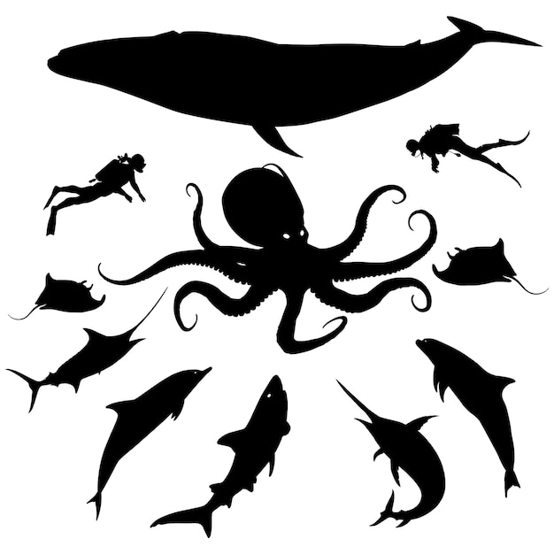 silhouettes animals of the sea