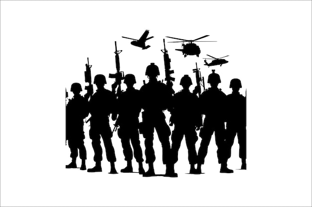 Vector silhouettes of army combat soldiers soldiers vector bundle silhouette veteran soldier vector