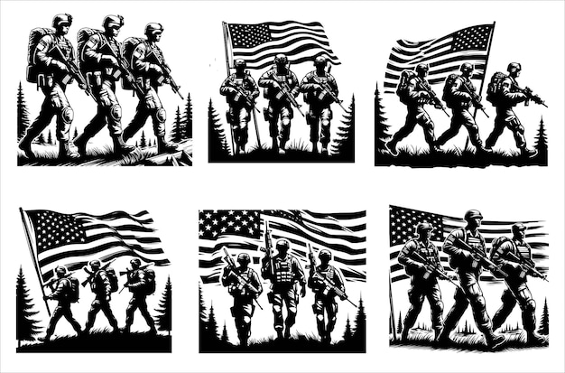 Silhouettes of Army Combat Soldiers soldiers Vector bundle Silhouette Veteran Soldier vector