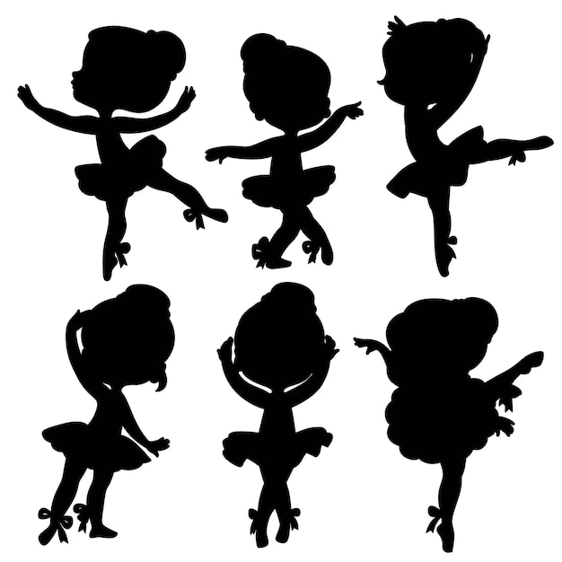 Silhouettes of beautiful graceful ballerinas set 5 isolated on a white background