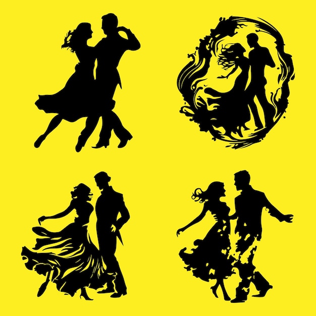 silhouettes of couple dancing people group vector illustration Dancing man and woman couple