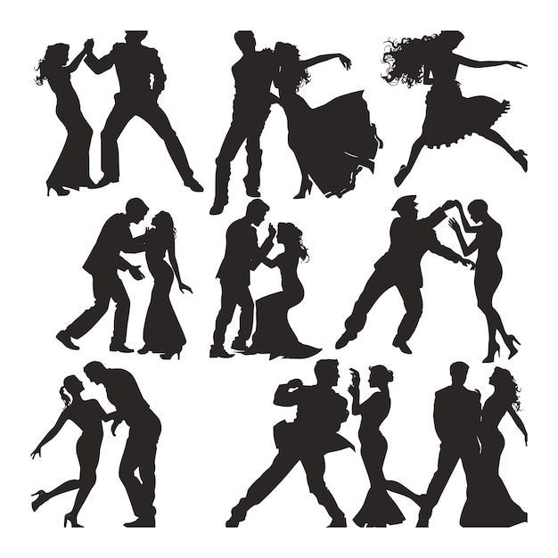 Silhouettes of couples dancing in various poses Perfect for wedding party or romance themed projects