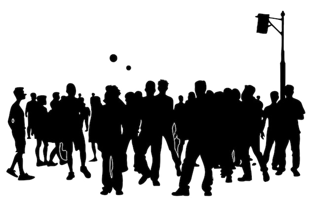 Vector silhouettes of crowds and community gatherings around street games