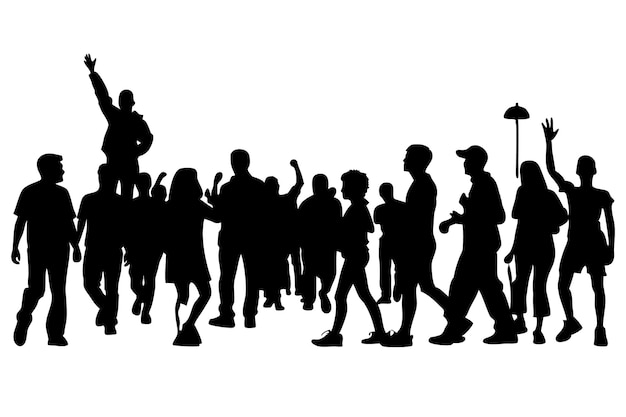 Vector silhouettes of crowds and community gatherings around street games