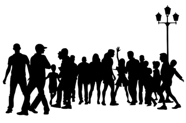 Silhouettes of crowds and community gatherings around street games