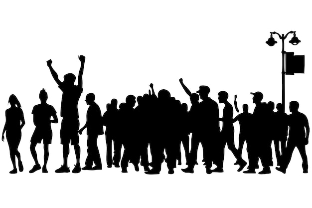 Vector silhouettes of crowds and community gatherings around street games