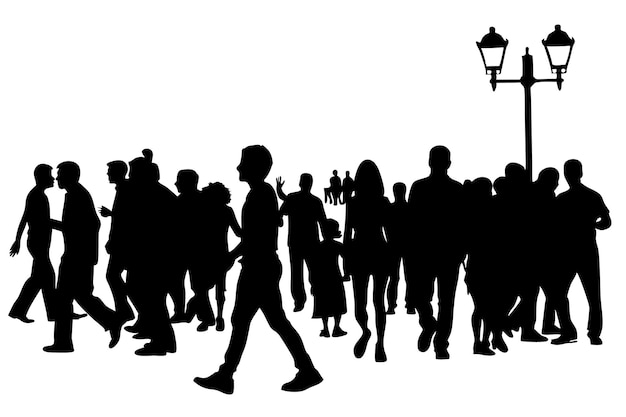 Silhouettes of crowds and community gatherings around street games