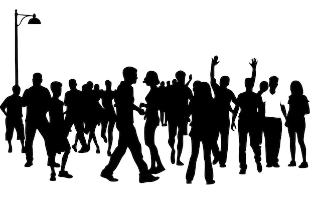 Vector silhouettes of crowds and community gatherings around street games