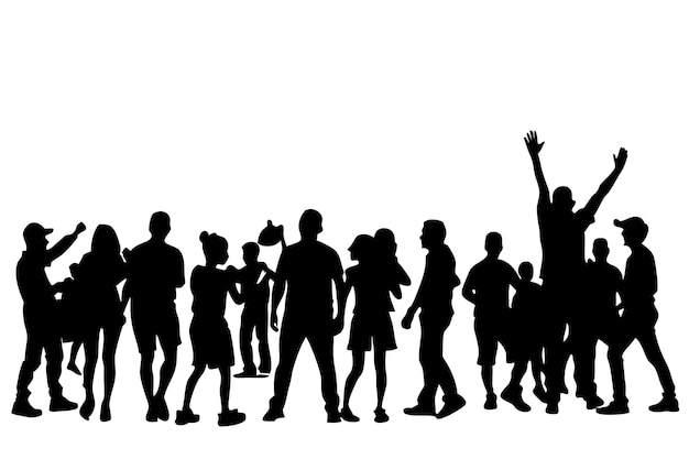 Vector silhouettes of crowds and community gatherings around street games