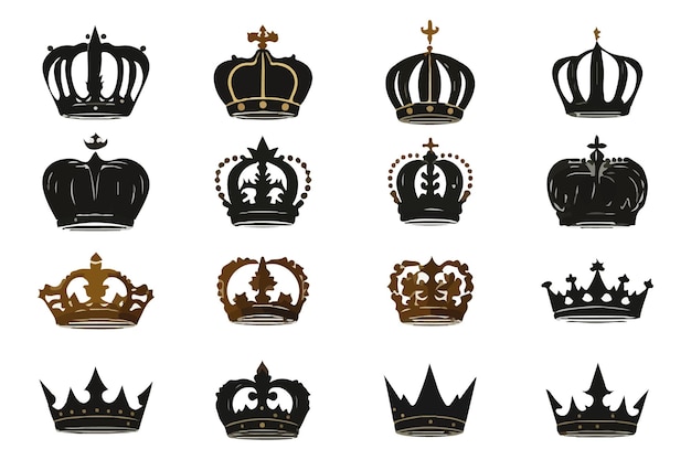 Silhouettes crowns set Illustration vector design collection