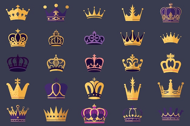 Silhouettes crowns set Illustration vector design collection