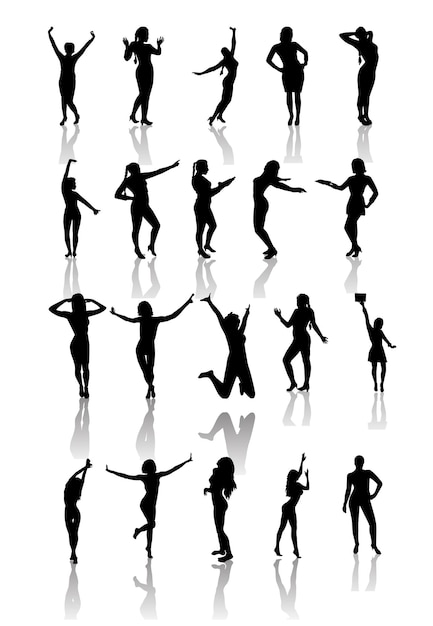 Silhouettes of dancing and jumping girls