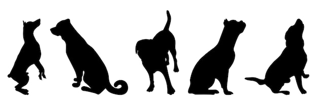 Silhouettes of dogs in different poses set silhouettes of animals